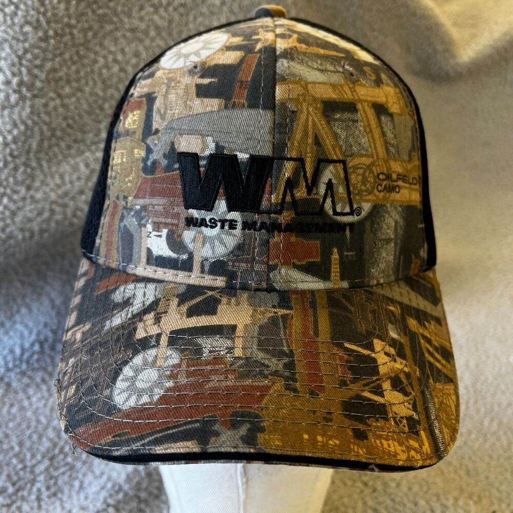 Waste Management Camo Cap OS Brown Black Fitted Mesh Oilfield Camo Trucker Hat
